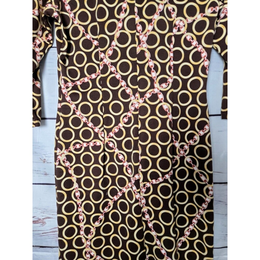 J. McLaughlin Womens Dress Small Brown Tan Geometric Chain Link Print Shift Mod - Picture 5 of 7